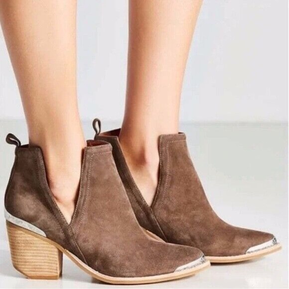 Jeffrey Campbell Cromwell Suede Taupe Brown Cut Out Western Ankle Boots booties - Picture 1 of 7